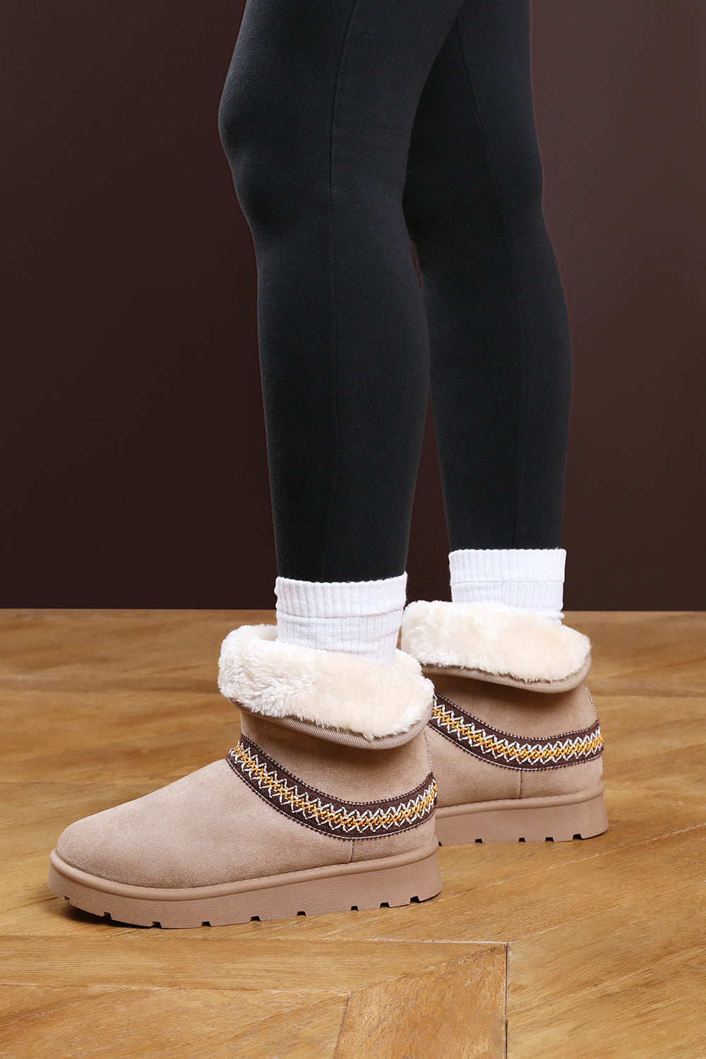 Esme Camel Suede Flat Slippers with Embroidered Trim Detail