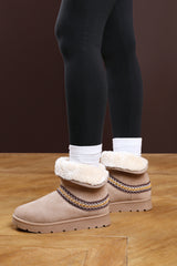 Esme Camel Suede Flat Slippers with Embroidered Trim Detail