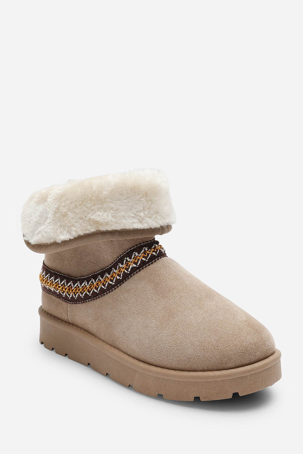 Esme Camel Suede Flat Slippers with Embroidered Trim Detail