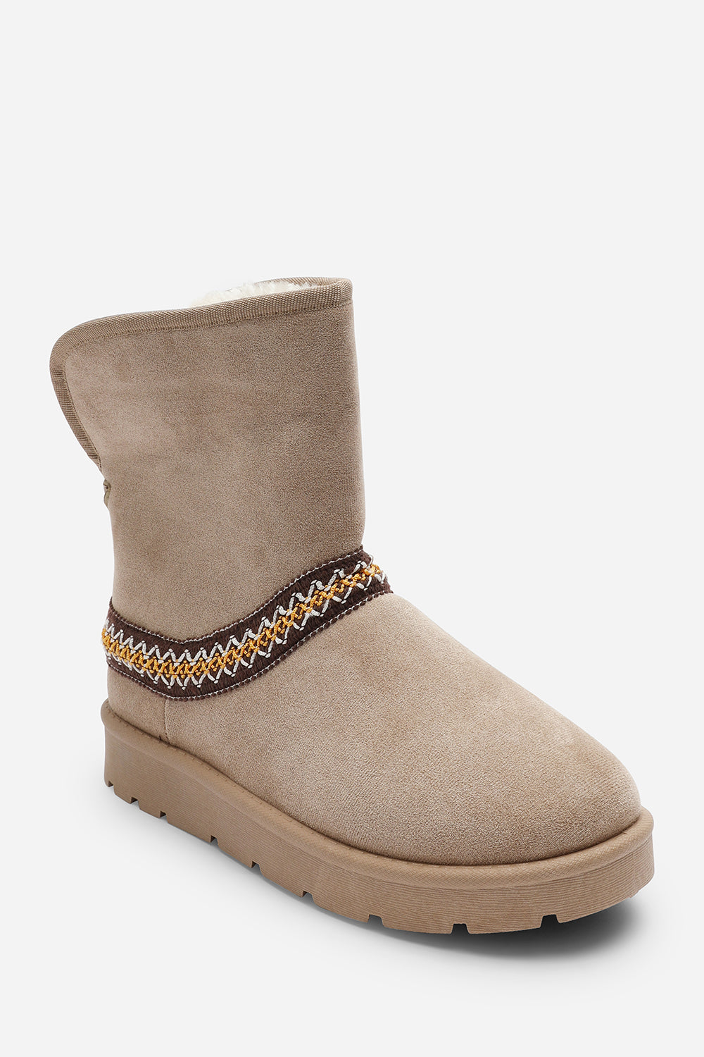 Esme Camel Suede Flat Slippers with Embroidered Trim Detail