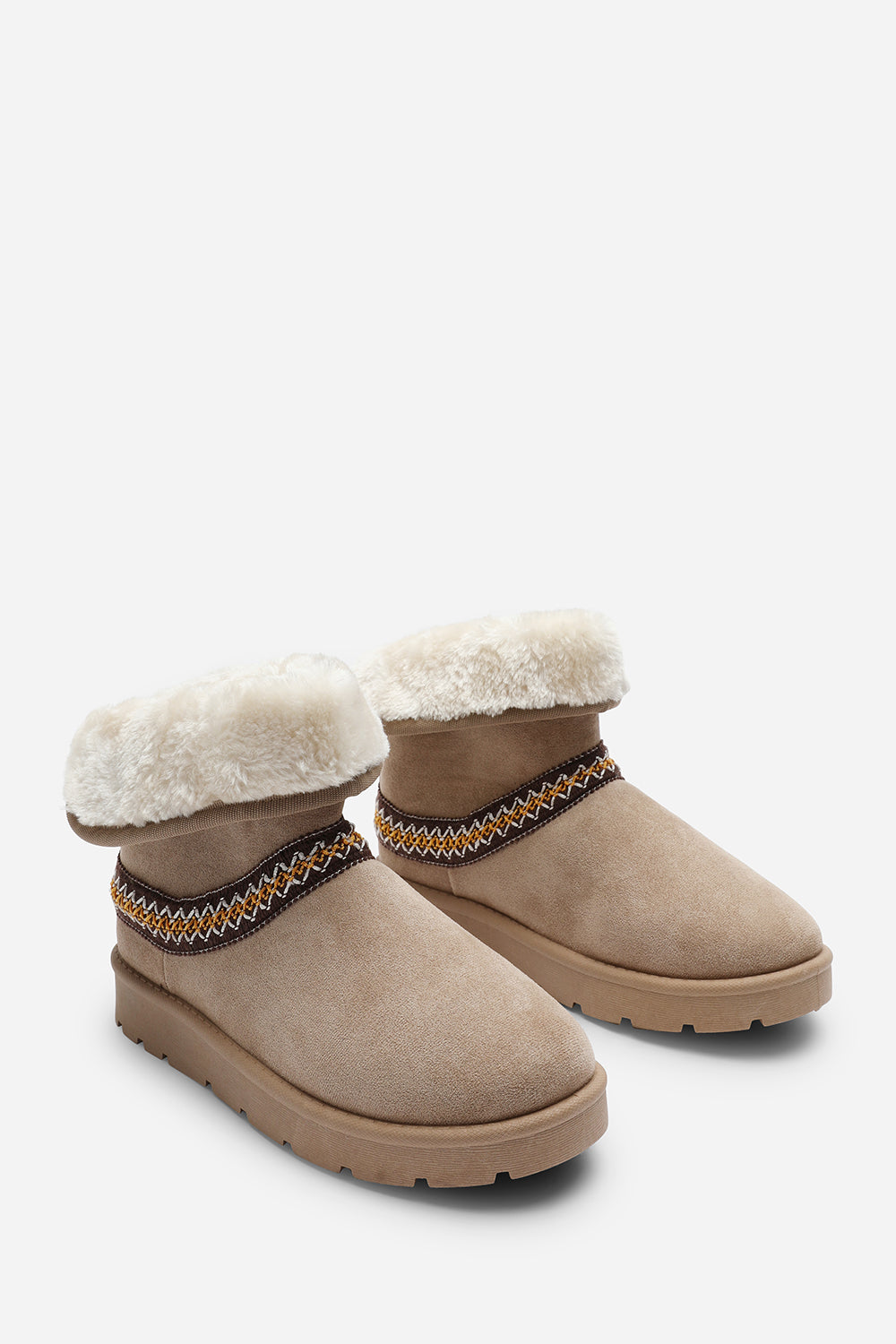 Esme Camel Suede Flat Slippers with Embroidered Trim Detail
