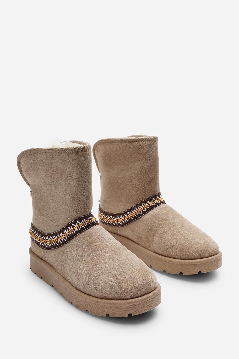 Esme Camel Suede Flat Slippers with Embroidered Trim Detail