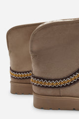 Esme Camel Suede Flat Slippers with Embroidered Trim Detail