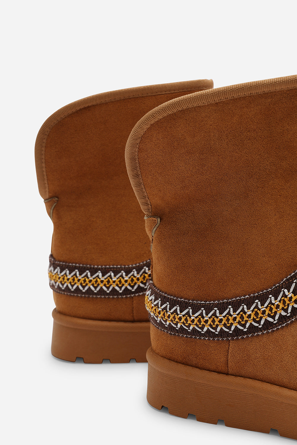 Esme Chestnut Suede Flat Slippers with Embroidered Trim Detail