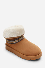 Esme Chestnut Suede Flat Slippers with Embroidered Trim Detail