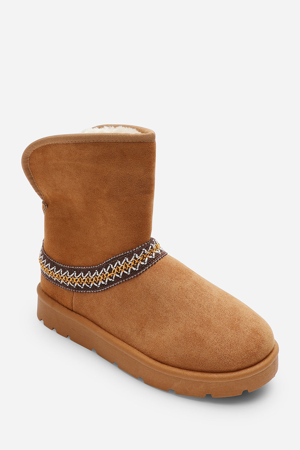 Esme Chestnut Suede Flat Slippers with Embroidered Trim Detail
