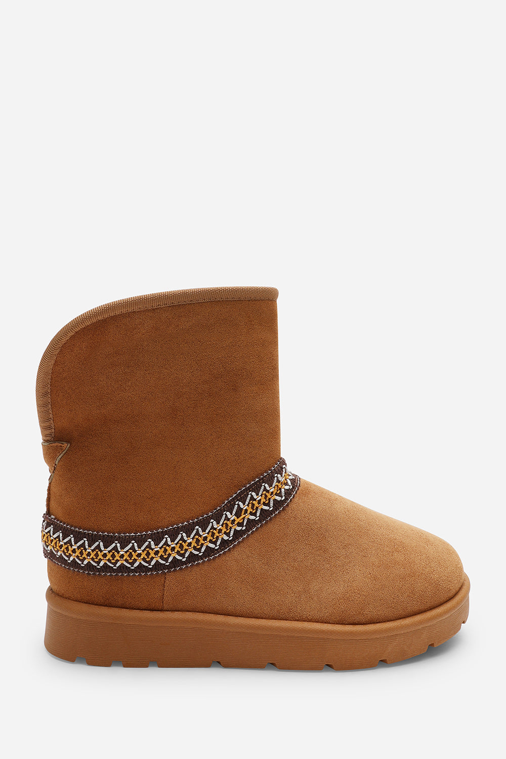 Esme Chestnut Suede Flat Slippers with Embroidered Trim Detail