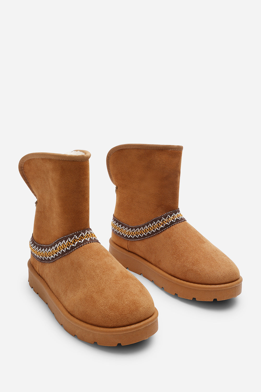 Esme Chestnut Suede Flat Slippers with Embroidered Trim Detail
