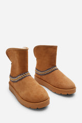 Esme Chestnut Suede Flat Slippers with Embroidered Trim Detail