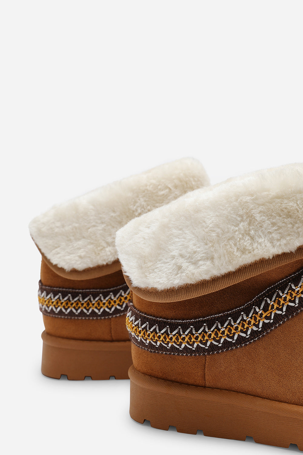 Esme Chestnut Suede Flat Slippers with Embroidered Trim Detail
