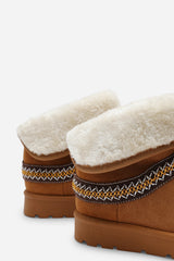 Esme Chestnut Suede Flat Slippers with Embroidered Trim Detail