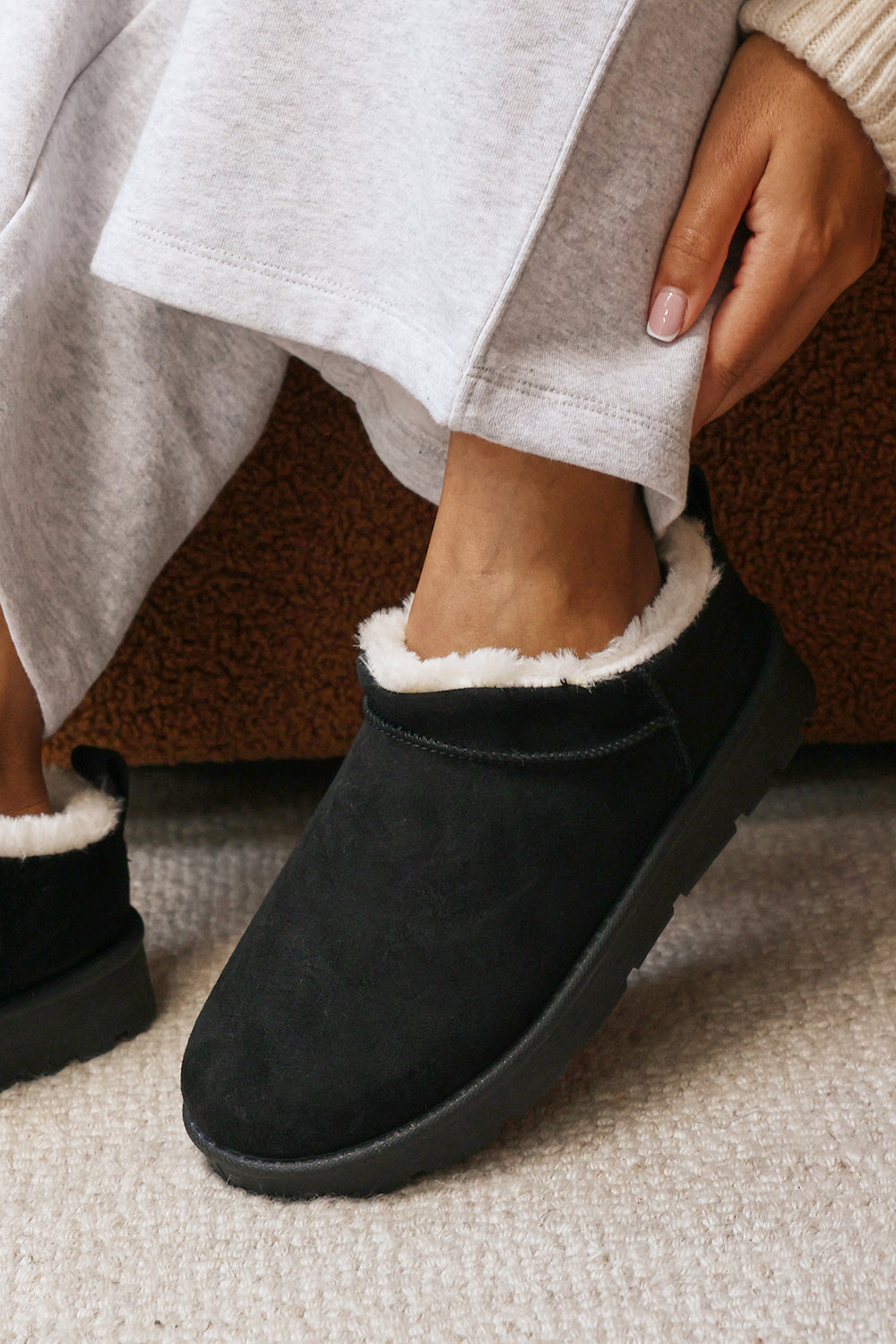 Jalyra Cosy Fur Lined Suede Micro Ankle Snug Mule Boots