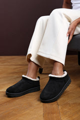 Avara Cosy Black Fur Lined Suede Micro Ankle Mules