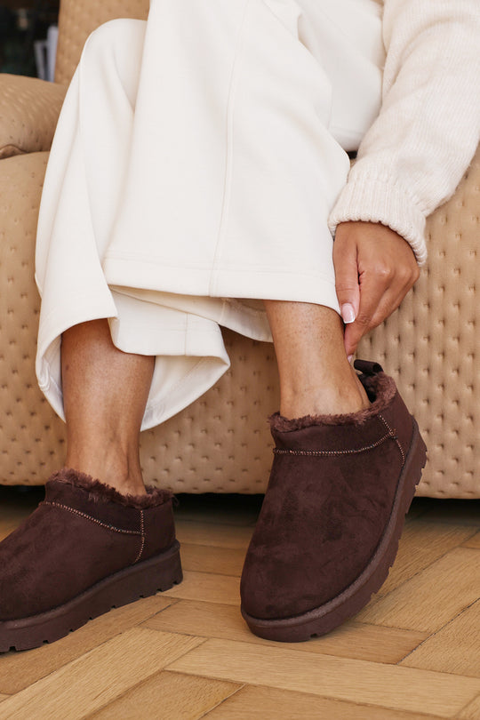 Jalyra Cosy Fur Lined Suede Micro Ankle Snug Mule Boots