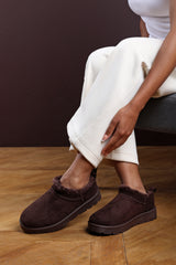 Frances Cosy Brown Faux-Suede Fur Lined Micro Dipped Heel Boot