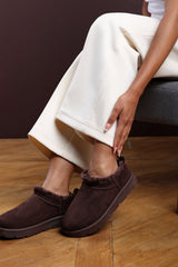 Frances Cosy Brown Faux-Suede Fur Lined Micro Dipped Heel Boot