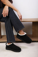 Avara Cosy Black Fur Lined Suede Micro Ankle Mules