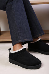 Avara Cosy Black Fur Lined Suede Micro Ankle Mules