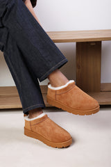 Avara Cosy Chestnut Fur Lined Suede Micro Ankle Mules
