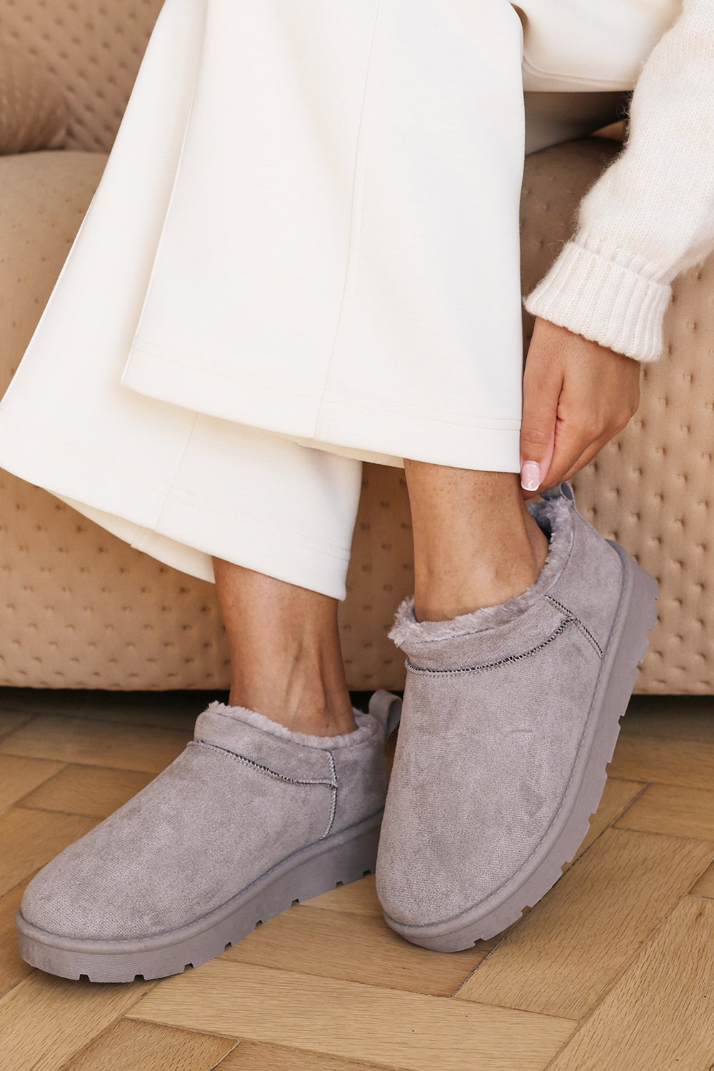 Jalyra Cosy Fur Lined Suede Micro Ankle Snug Mule Boots