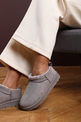 Frances Cosy Grey Faux-Suede Fur Lined Micro Dipped Heel Boot