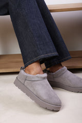 Avara Cosy Grey Fur Lined Suede Micro Ankle Mules