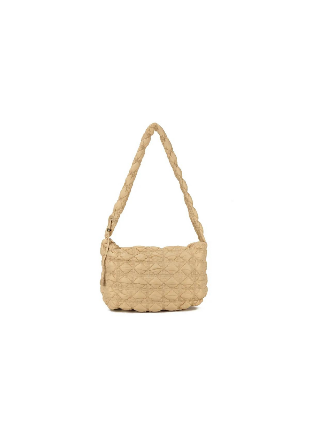 FESTIVAL SOFT QUILTED BUCKET SHOULDER BAG WITH ADJUSTABLE DRAWSTRING IN BEIGE