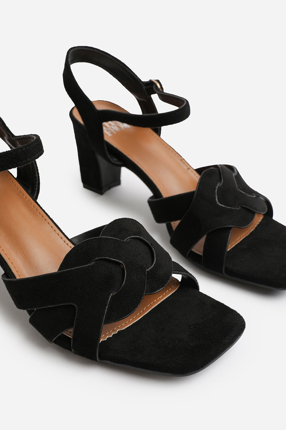 TINSLEY WIDE FIT LOW BLOCK HEEL WITH BRAIDED DETAIL IN BLACK SUEDE