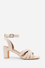 CAITY TRIPLE LINK CHAIN DETAIL SANDALS IN CREAM FAUX LEATHER