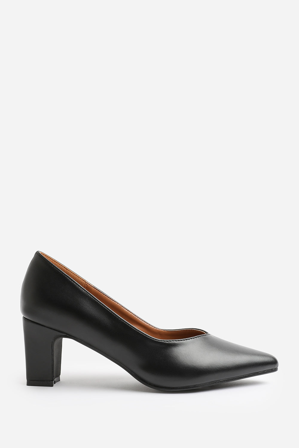 SERENA EXTRA WIDE FIT BLOCK HEEL WITH POINTED TOE IN BLACK FAUX LEATHER