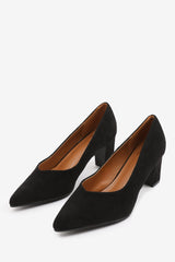 SERENA WIDE FIT BLOCK HEEL WITH POINTED TOE IN BLACK SUEDE