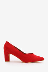 SERENA WIDE FIT BLOCK HEEL WITH POINTED TOE IN RED SUEDE