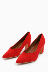 SERENA WIDE FIT BLOCK HEEL WITH POINTED TOE IN RED SUEDE