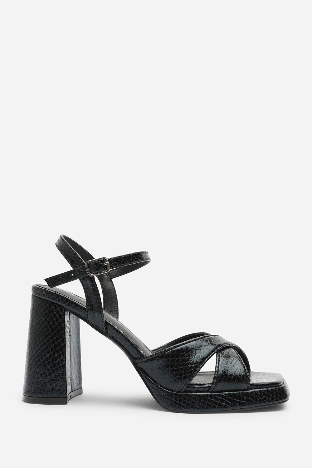 Qavira Cross Over Platform Block Heels With Ankle Strap
