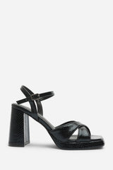Qavira Wide Fit Cross Over Platform Block Heels With Ankle Strap
