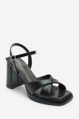 Qavira Wide Fit Cross Over Platform Block Heels With Ankle Strap