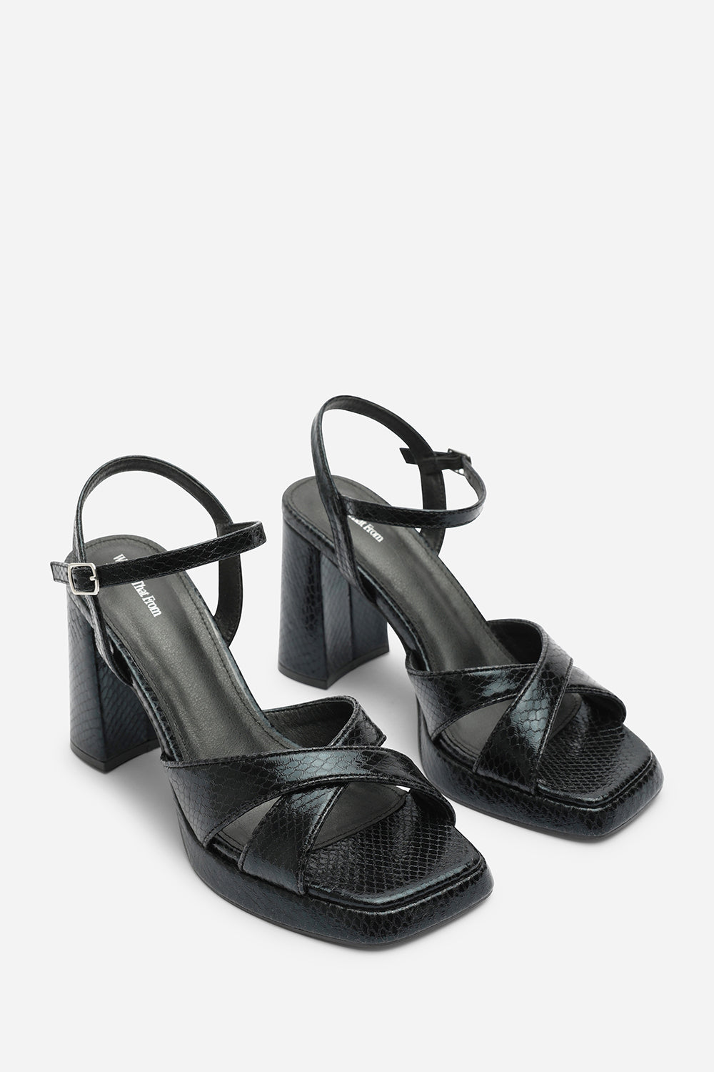 Qavira Cross Over Platform Block Heels With Ankle Strap