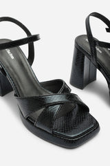 Qavira Cross Over Platform Block Heels With Ankle Strap