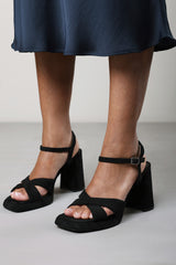 Qavira Wide Fit Cross Over Platform Block Heels With Ankle Strap
