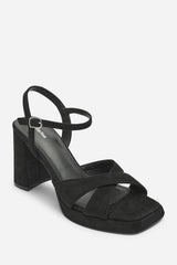 Qavira Wide Fit Cross Over Platform Block Heels With Ankle Strap