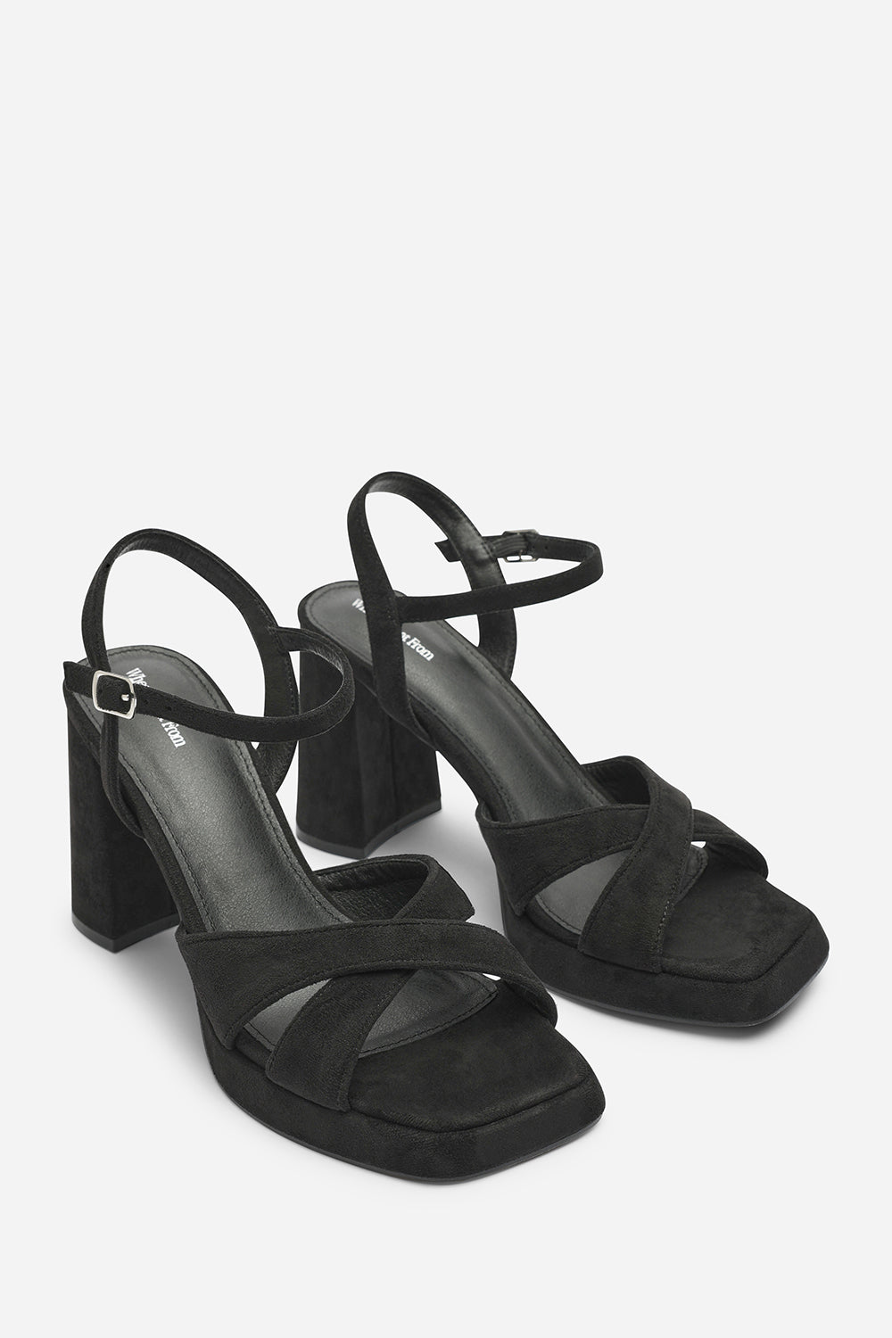 Qavira Wide Fit Cross Over Platform Block Heels With Ankle Strap