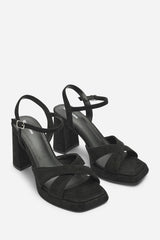 Qavira Wide Fit Cross Over Platform Block Heels With Ankle Strap