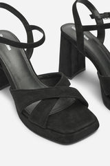 Qavira Wide Fit Cross Over Platform Block Heels With Ankle Strap