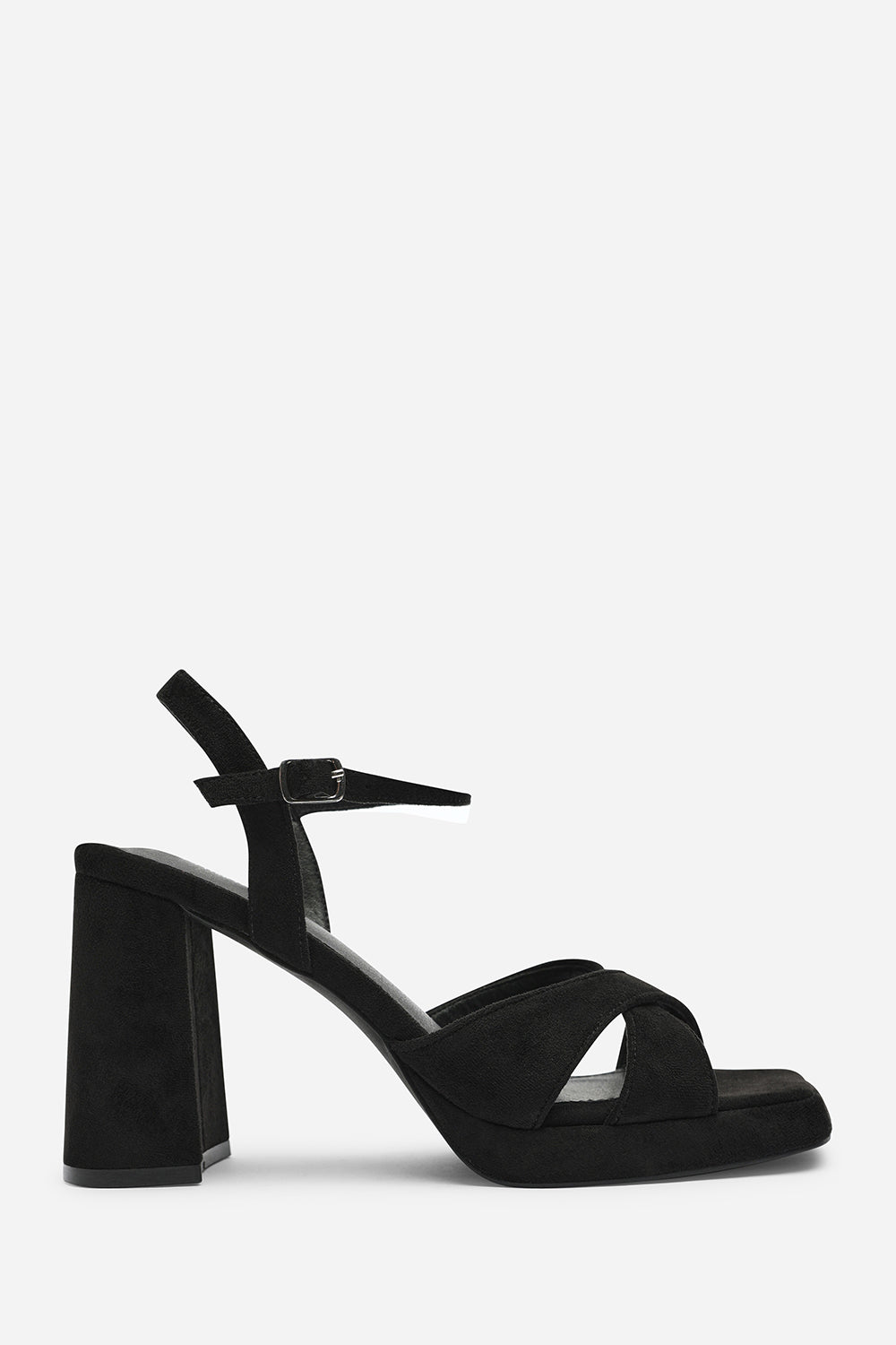 Qavira Wide Fit Cross Over Platform Block Heels With Ankle Strap