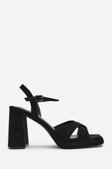 Qavira Wide Fit Cross Over Platform Block Heels With Ankle Strap