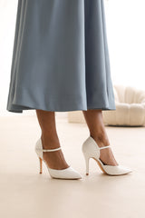 CASSIDY MID HIGH HEELS WITH POINTED TOE IN WHITE FAUX LEATHER