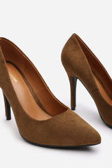 Tanith Khaki Suede Pointed Toe High Heel Pumps