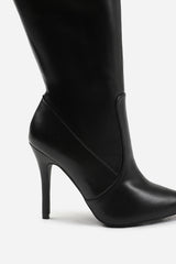 ZOYA WIDE CALF HIGH HEEL BOOT IN WIDE E FIT IN BLACK FAUX LEATHER