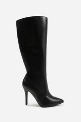 REMI HIGH HEEL CALF BOOT IN BLACK FAUX LEATHER