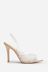 Quenna Nude Embellished Clear Upper Slingback Heels
